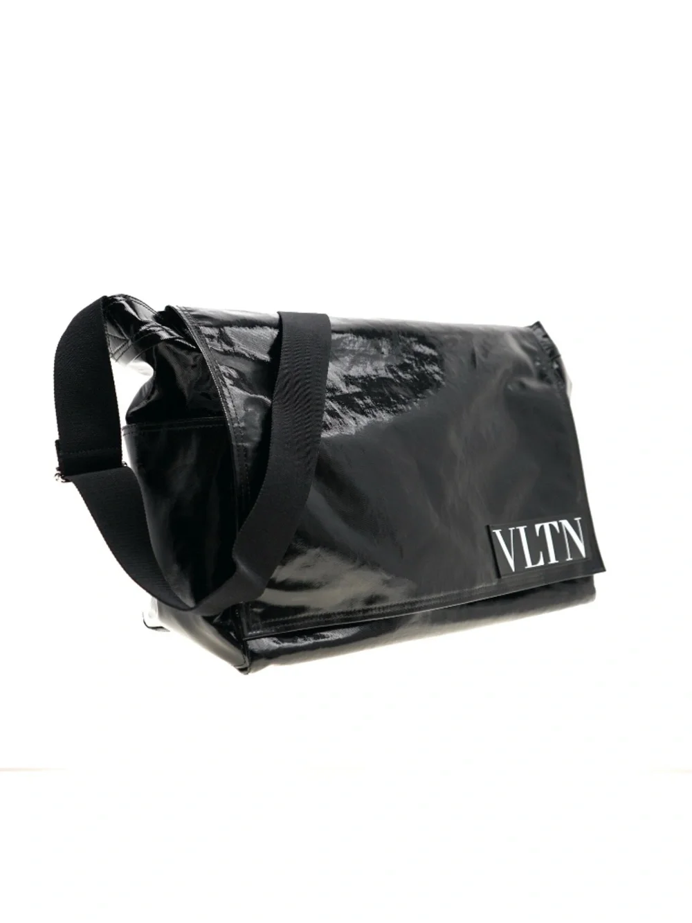 Valentino VLTN Shoulder Bag Messenger Large Black Coated Canvas New
